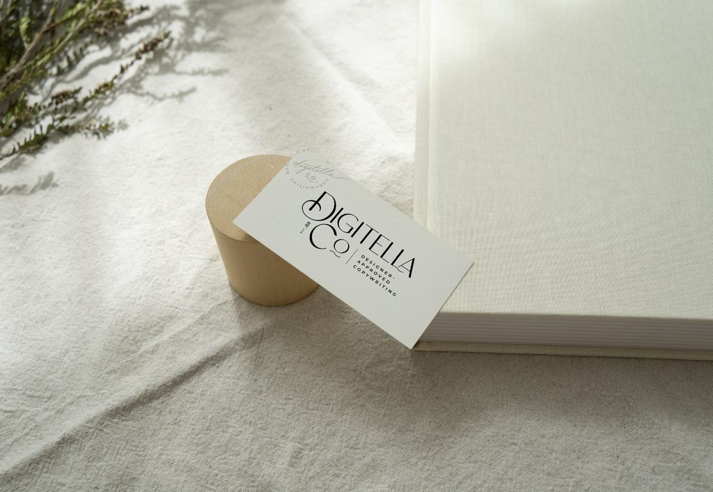 Mockup of custom business card design for Digitella Co