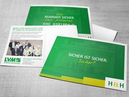Grafikdesign und Konzeption von Direct Mailing Postkarte "Sicher Sicher" für Hintz & Hintz von Werbetexter Daniel Kaesmacher