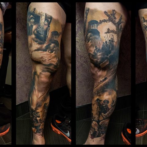 Selfmade Tattoo Berlin Zsofia Belteczky 300 leg sleeve sparta