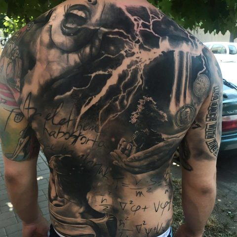 Selfmade Tattoo Berlin Kristof Tito Kondrat backpiece lightning face