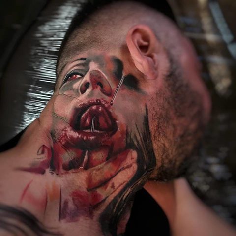 Selfmade Tattoo Berlin Kristof Tito Kondrat horror portrait blood