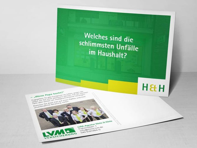 Grafikdesign und Konzeption von Direct Mailing Postkarte "Unfälle" für Hintz & Hintz von Werbetexter Daniel Kaesmacher