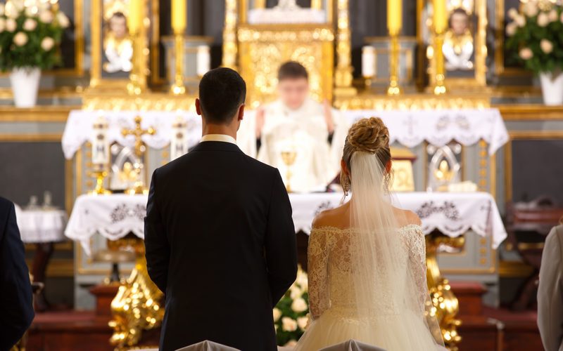 Bride and groom in a traditional church