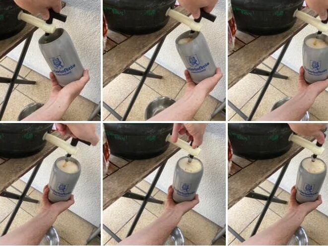 Marktredwitz | Der erste Fassanstich! Köstliches Kaiserhof-Zoigl fließt in einen historischen Kaiserhof-Steingutkrug.