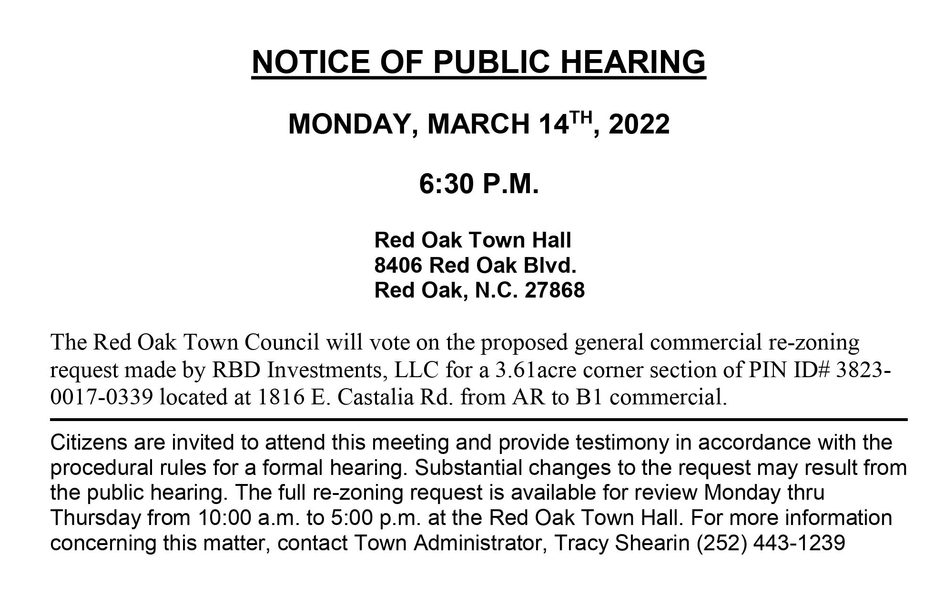 Ordinances Zoning Town Of Red Oak NC